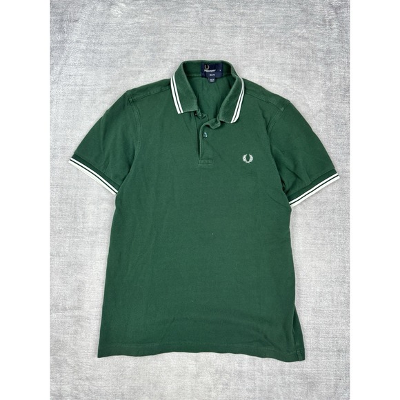 Fred‎ Perry Shirt Men Small Green Twin Tipped M1200 Short Sleeve Cotton Pique - Picture 2 of 11